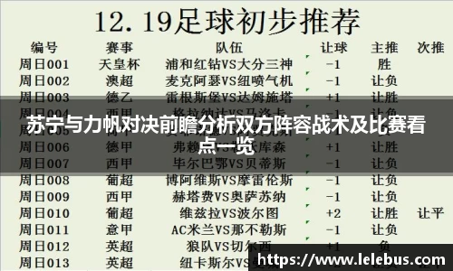 苏宁与力帆对决前瞻分析双方阵容战术及比赛看点一览